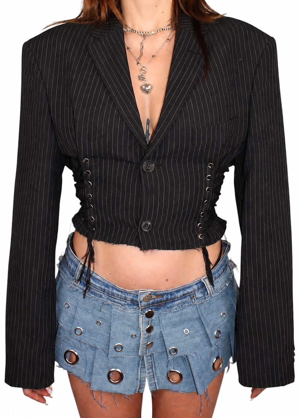 Cropped Blazer with a drawstring waist