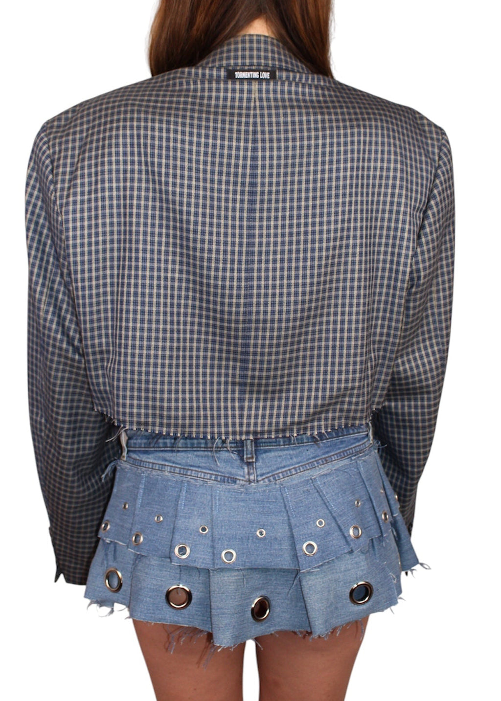 Cropped Blue checkered Blazer
