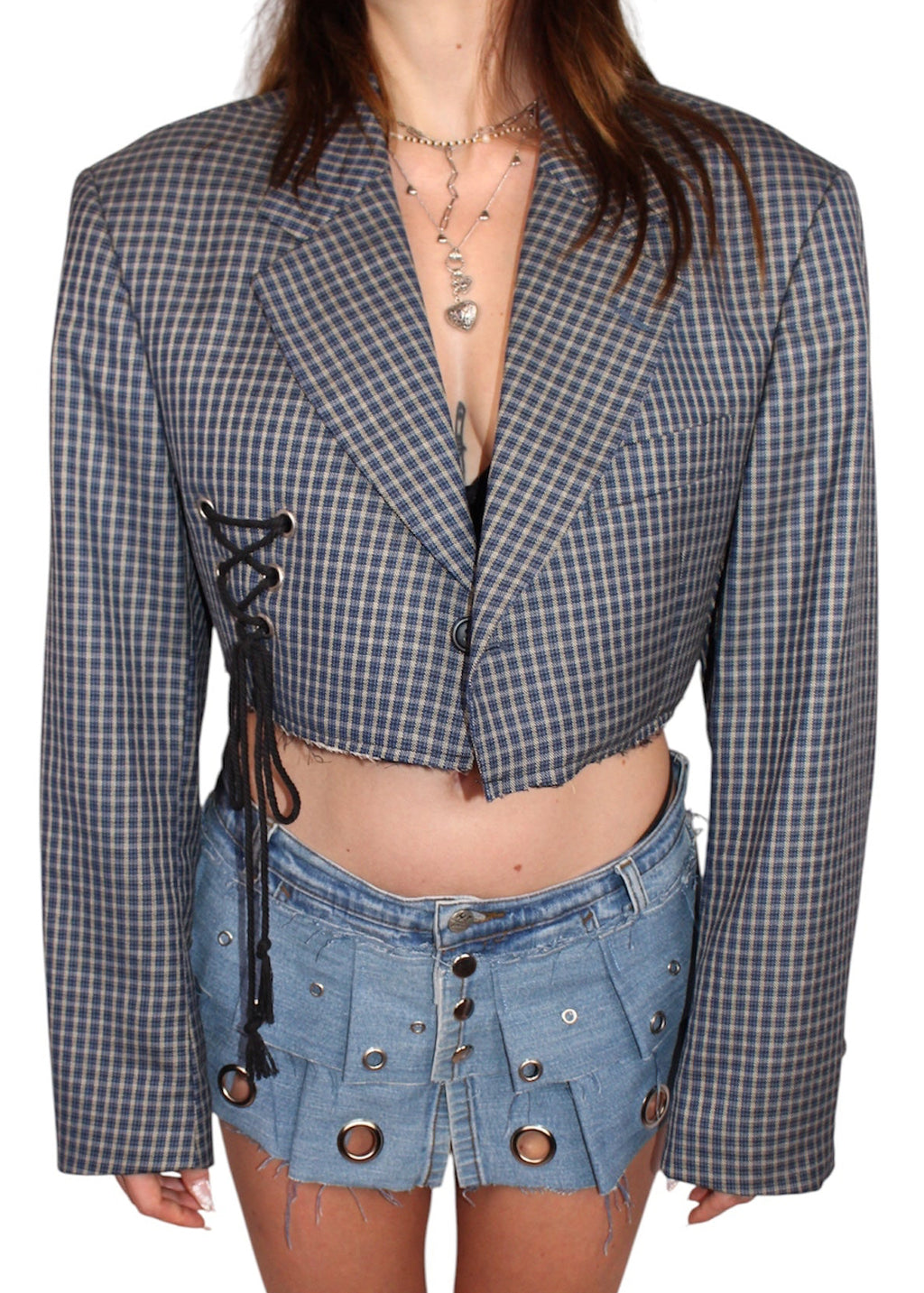 Cropped Blue checkered Blazer