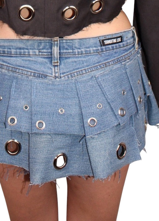 Eyelet Blue Denim Skirt