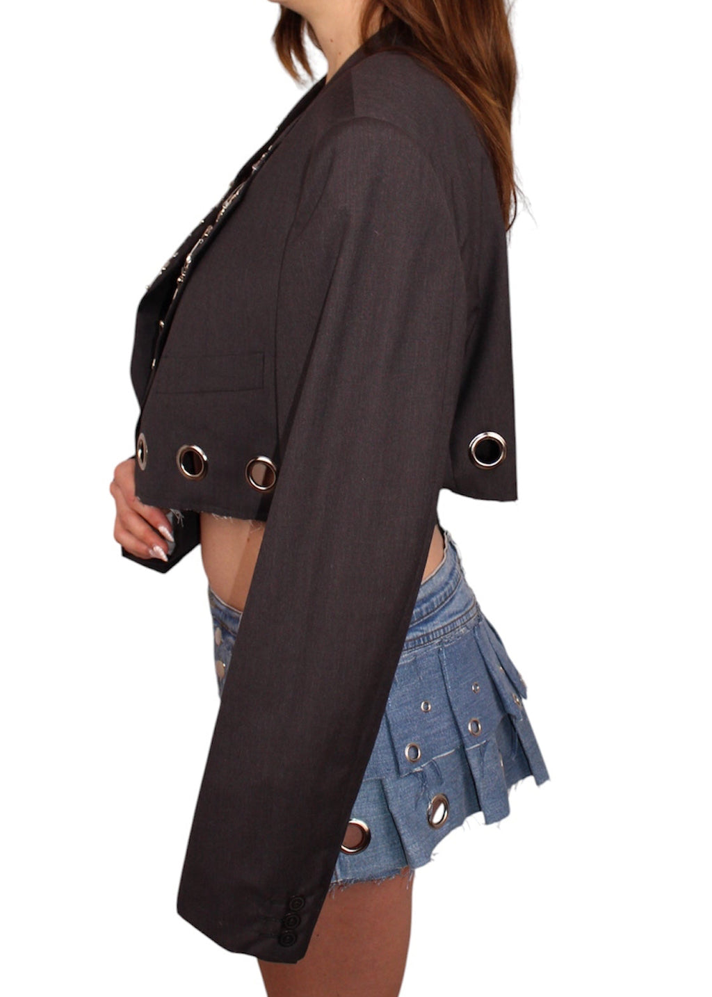 Cropped grey Blazer with Silver Details