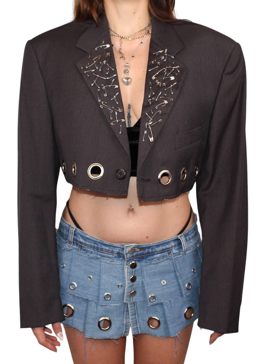 Cropped grey Blazer with Silver Details