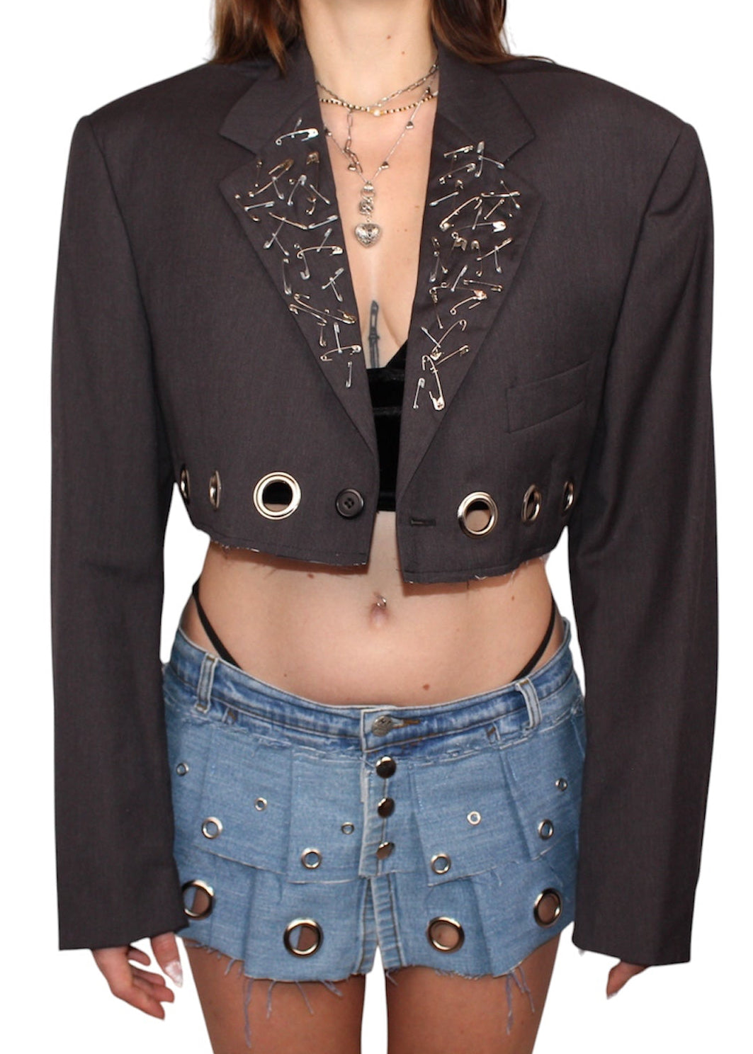 Cropped grey Blazer with Silver Details