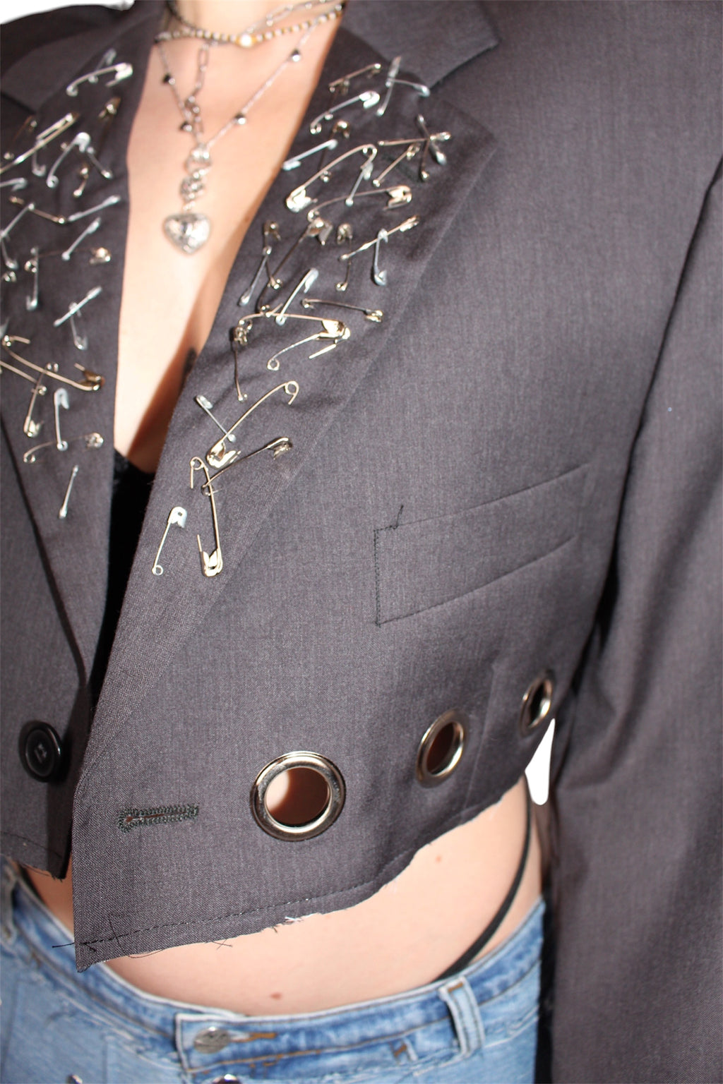 Cropped grey Blazer with Silver Details