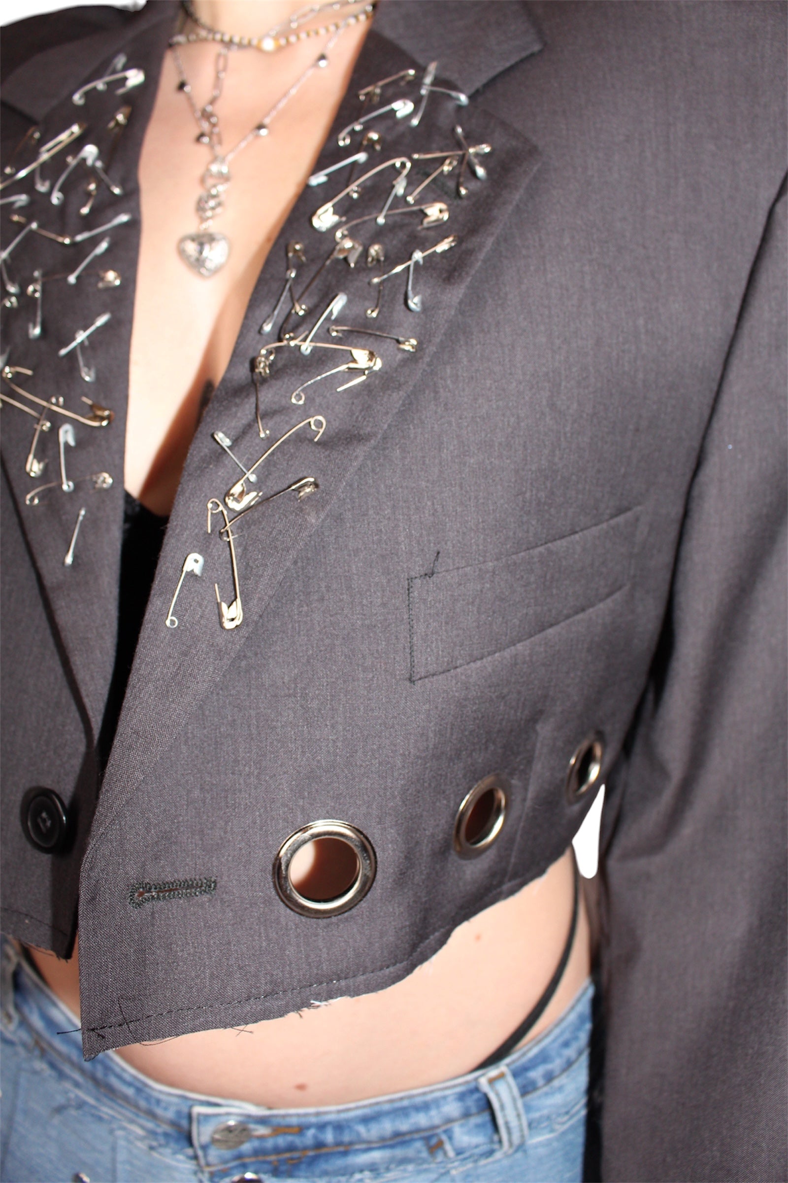 Cropped grey Blazer with Silver Details