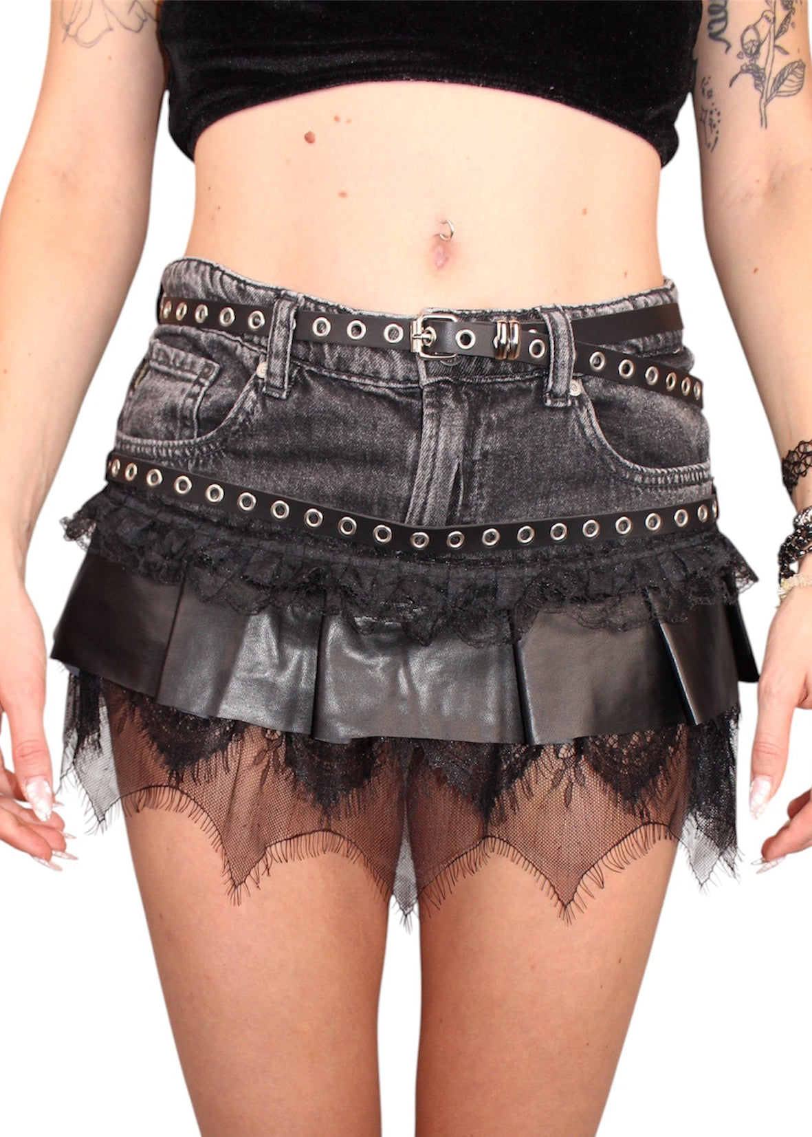 Leather Skirt with lace