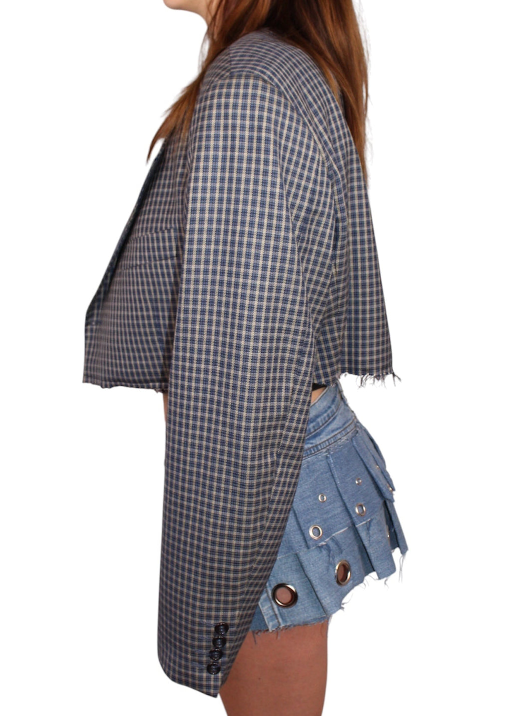 Cropped Blue checkered Blazer
