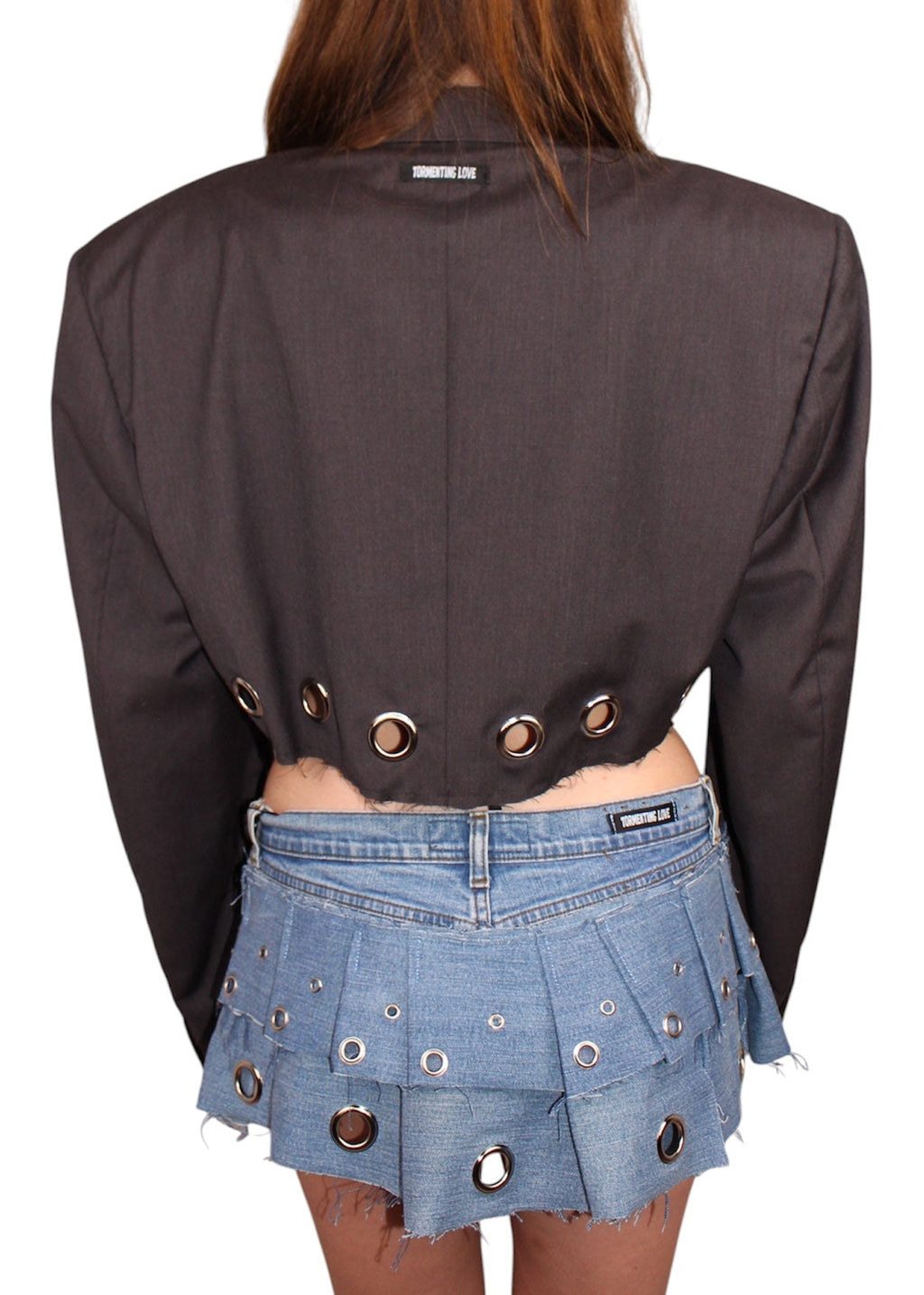 Cropped grey Blazer with Silver Details