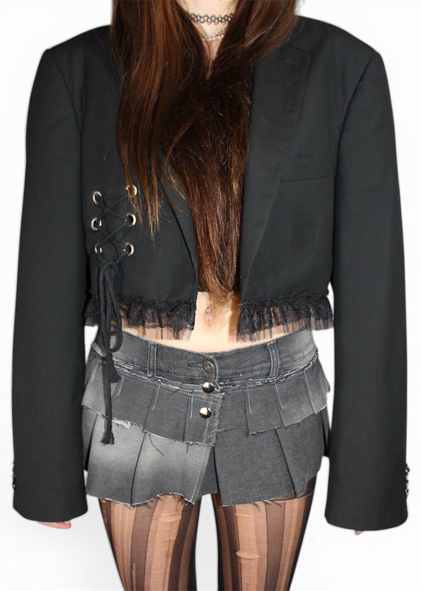 Cropped Blazer with Ruffles