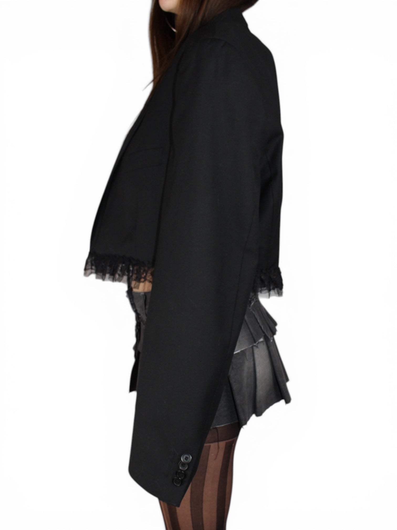 Cropped Blazer with Ruffles